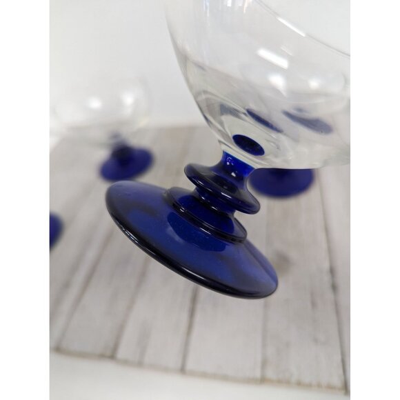 Cobalt Blue Sherbet Glasses Drinking Stemmed Set of 4 Clear Cocktail - Picture 5 of 5